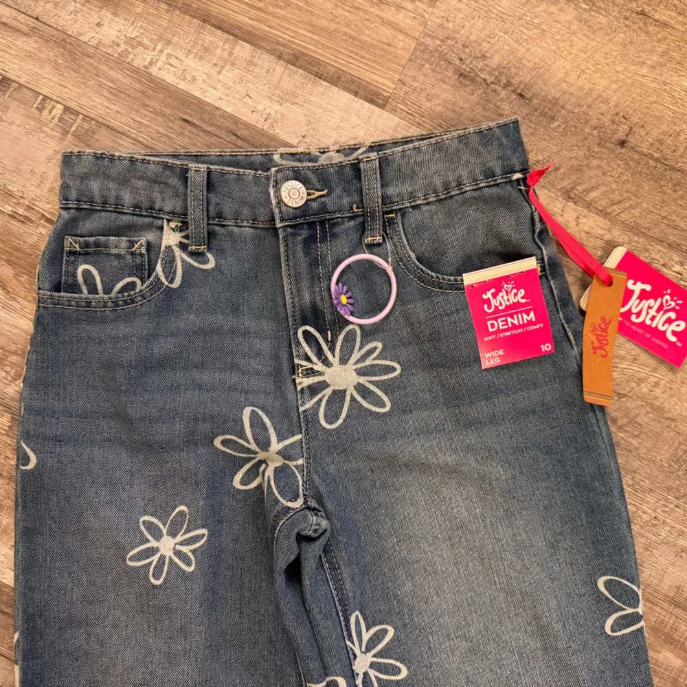 Justice Girls Wide Leg Floral Print Jeans Size 10 NWT